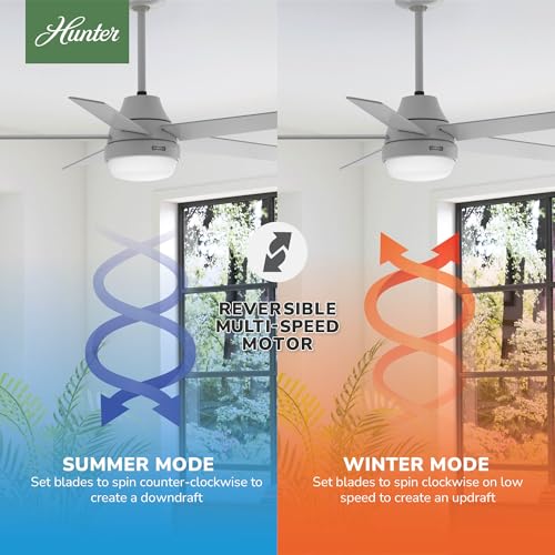 Image of Hunter Aerodyne, Indoor, Ceiling Fan, Smart, Modern, 52 inch, Dove Grey
