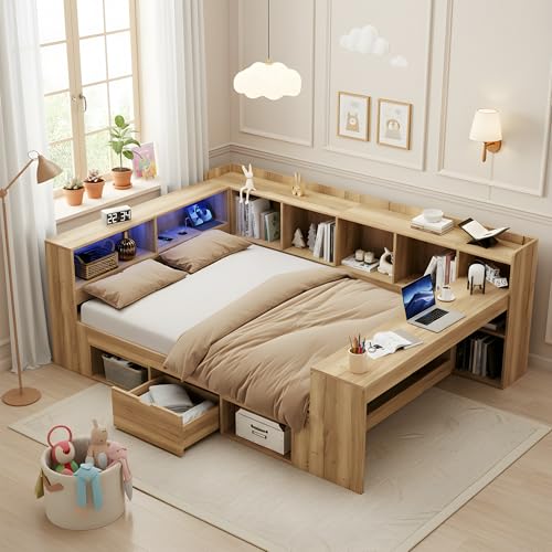 Cama de madera 140x200 con escritorio para solucionar la falta de espacio infantil 2