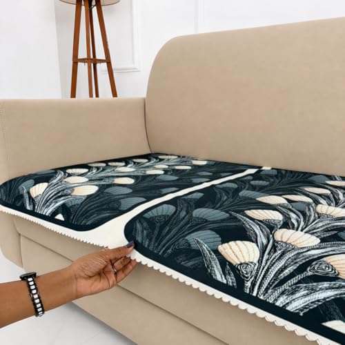 Image of Homerz Premium 'Luxe Series' Sofa Cover | Holland Velvet Fabric | Smooth Finish | Anti-Slip Fleece Backing Couch Protector (Terrace Vein, 5 (3+2) Seater, Only Seat Cover)