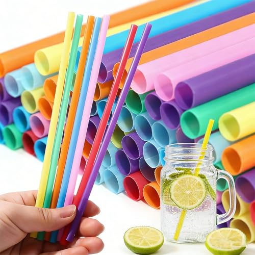 100 pitillos plásticos flexibles de colores 19 cm miniatura 1