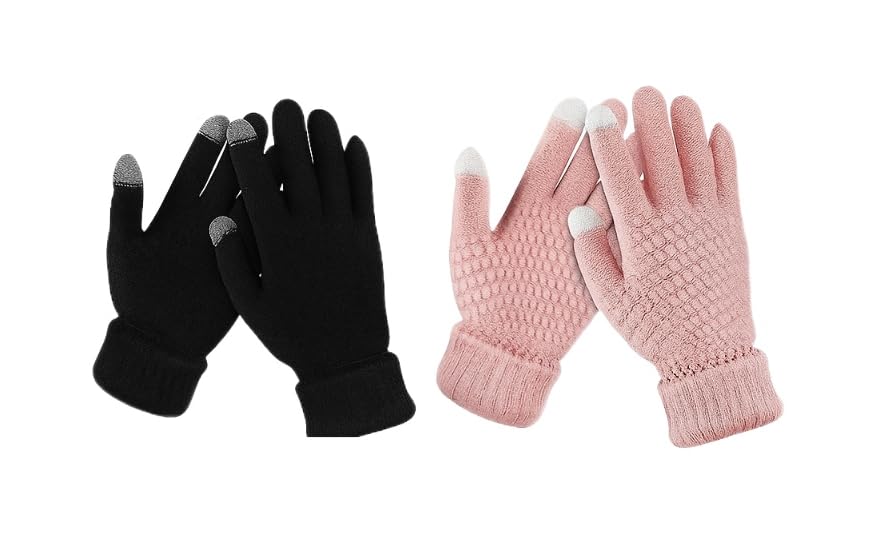 ANESHA Winter Gloves Women - Warm Thermal touch screen Winter Touch Screen Mittens Women Glove Free Size Pack of 2 Multicolor-image-42