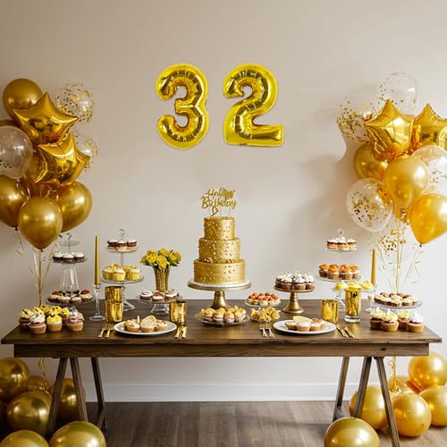 Image of TONIFUL Number Balloon 16 Inch 10 Pcs Fat Gold 0-9 Birthday Number Balloons | Small Custom Digital Mylar Foil Ballons for Birthday Baby Shower Graduation Anniversary 2027 New Year Eve Party Decorations