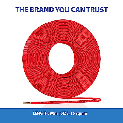 Image of KEI WIRES & CABLES Homecab 16 sqmm 1 Core Copper Flame Retardant House Wire PVC Insulated Cable for Domestic & Industrial Electrical Wiring (Red, 90 Meters)