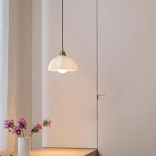 Miniatura 4 de Lámpara colgante, lámpara colgante de vidrio de latón en forma de cuenco japonés, patrón de fuente de luz E27, tira en V, lámpara colgante de