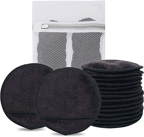 KinHwa 14 Pack Makeup Remover Pads Reusable Microfibre Round Face Pads for Face Eyes Lips Washable Face Cloths for All Skin Types Grey