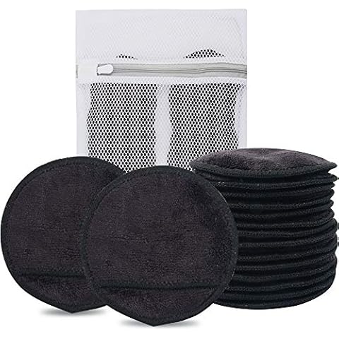 KinHwa Makeup Remover Pads Reusable Microfibre Round Face Pads for Face Eyes Lips Washable Face Cloths for All Skin Types 14 Pack Black Cover
