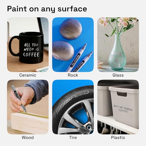 Image of ARTISTRO 2 Silver Permanent Marker - Waterproof Markers for Tire, Fabric, Rocks, Glass, Ceramic, Wood, Paper - Oil Based Paint Pens - Medium Tip 3mm