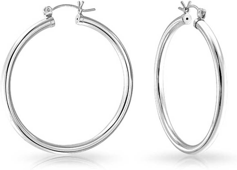 Nuni Jewelry 2mm Sterling Silver Hoop Earrings (15mm 20mm 25mm 30mm 35mm 50mm 60mm)