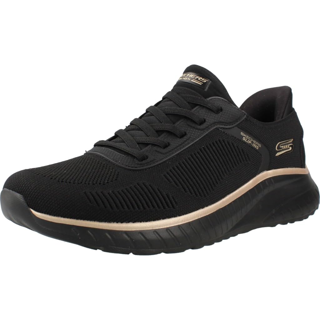 Skechers Damen Bobs Squad Chaos Current Muse Turnschuhe, Black Rose Gold Textile, 41 EU