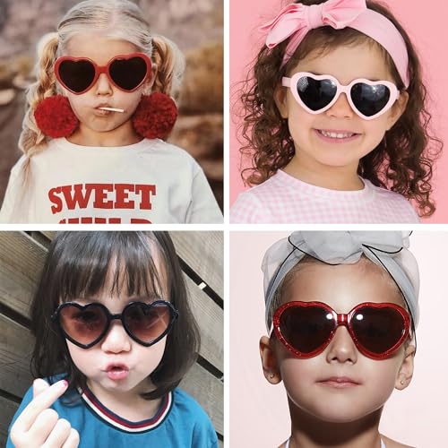 Kids Polarized Heart Shaped Sunglasses - UV400 Protection Lovely Party Sun Glasses for Girls Age 3-102