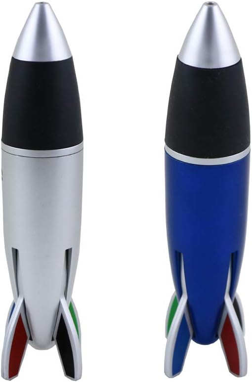 2-Pack Rocket Pens, 4-Color Ballpoint Pen, Fat Pens, Jumbo Pens with Rubber Grip (Silver & Blue)