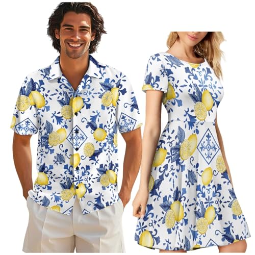 Image of AFPANQZ Couple Matching Outfit Casual Men's Button Down Shirt or Short Sleeve Summer Sundresses Dresses for Women 2026