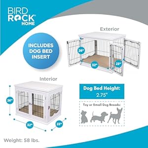 INTERNET'S BEST Decorative Dog Kennel with Pet Bed, Small Pet House, Double Door Indoor Crate, Engineered Wood & Wire Furniture, Side Table & Nightstand, Fits Small Dogs - White INTERNETS BEST Decorative Dog Kennel with Pet Bed Small Pet House Double Door Indoor Crate Engineered Wood Wire Furniture Side Table Nightstand Fits Small Dogs White