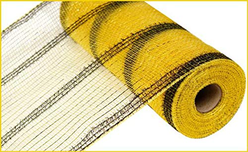 Craig Bachman 10.5\" Wide Tinsel Foil Deco Poly Mesh: Gold & Black Wreath Ribbon Deco Mesh Bow Gift Wrapping