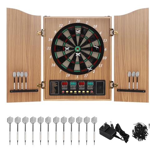 Electronic Dart Board LED Electric Digital Scoreboard Dart Boards for Adults with MDF Cabinet, up to 16 Players, 27 Games,243 Variations - 12 Soft Tip Darts & 88 Replacement tips - Great for Game Room