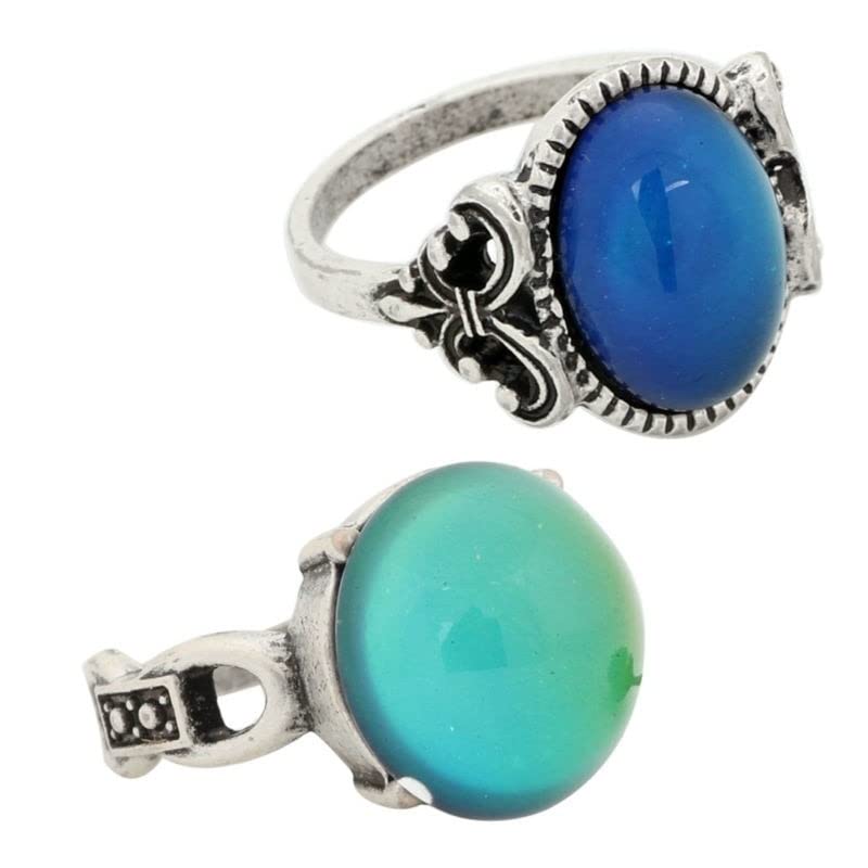 SALAN 2 Uds Anillos De Estado De Ánimo Que Cambian De Color Chapados En Plata Antigua Que Cambian La Temperatura del Color Conjunto De Anillos De Sensación De Emoción para Mujeres/Hombres