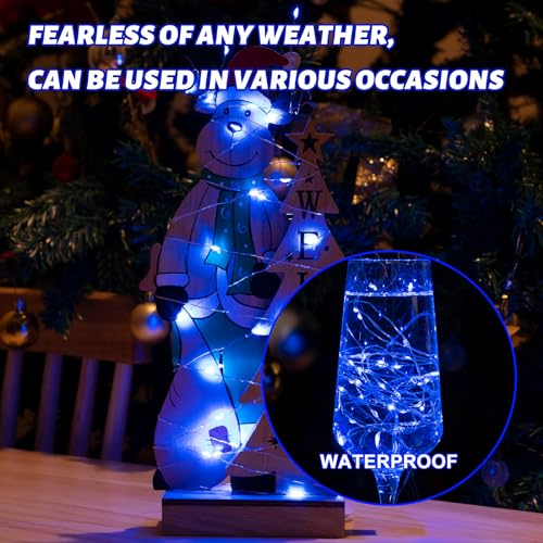 Image of 6PCS Fairy Lights Battery Powered with Remote, 7ft 20LEDs Blue Twinkle Mini Lights with Timer, Waterproof Small Silver Wire Firefly Starry for DIY Wedding Party Christmas