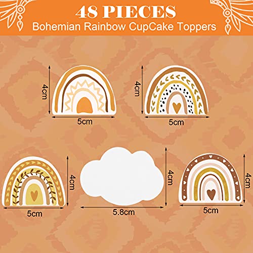 48 Pieces Cake,Cupcake Topper Boho Rainbow Party Decoration For Girls Baby Shower Birthday #TOP1
