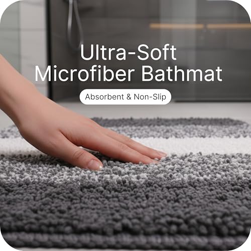 Image of SARAL HOME EASY LIVING Microfiber Striped Rectangle Anti-Skid Runner|Soft & Super Absorbent, Washable Multipurpose Bedside Runner for Home /Kitchen /Lobby /Office Entrance, 50X100 CM|Pack of 1 (Black)