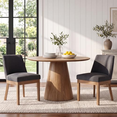 Image of Charcoal Linen Fabric Dining Chairs Set of 2 with Comfortable Back Support