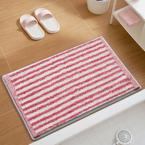 Tappeto Bagno Rosa A Righe Bianco Tappetino Bagno Poliestere Asciugatura Rapida Tappetino Doccia Assorbente Tappeto Doccia Antiscivolo Tappeti Moderni Lavabile Zerbino Ingresso 50x80cm