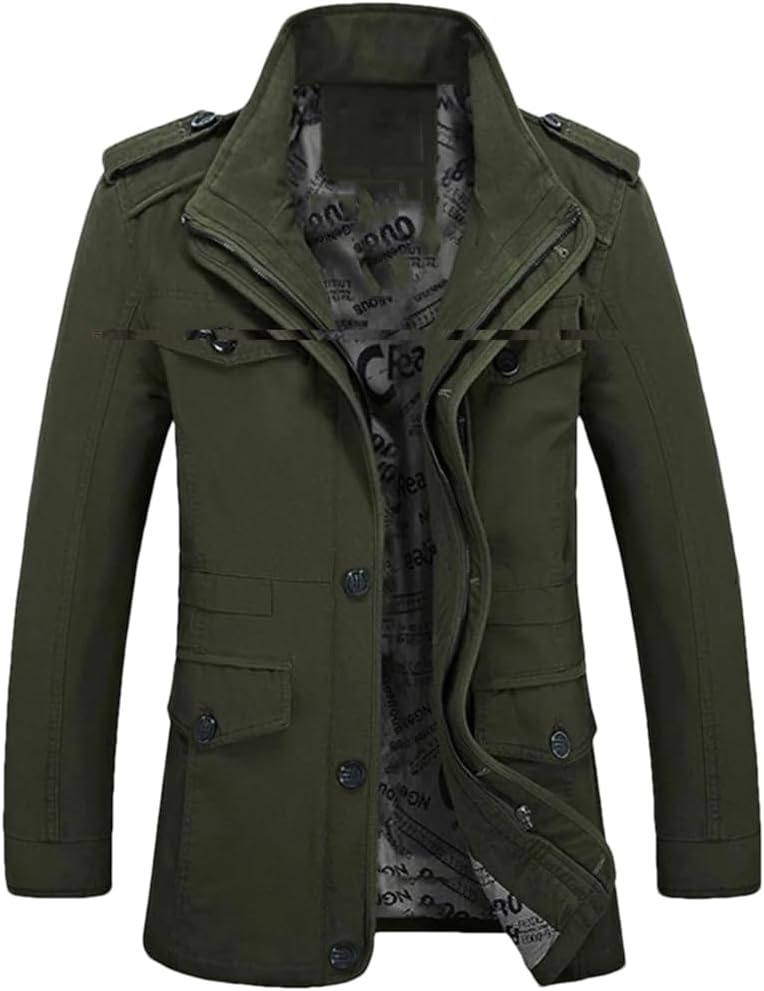 REHJJDFD Men's Casual Jacket Male Fall Washed Cotton Classic Long Jackets Men Collar Coat