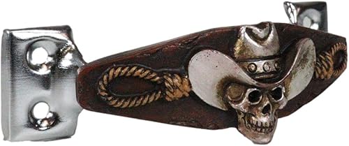 Miniatura 5 de Ebros Gift Juego de 2 calaveras de vaquero occidental de 4.75 pulgadas de ancho con cuerdas de horca, resina esculpida en base de metal, tiradores
