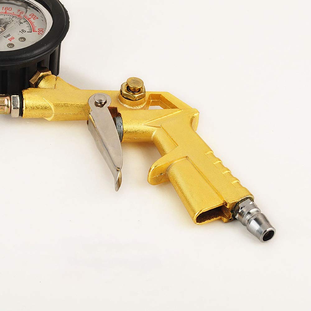 Manometro per pneumatici Indicatore del livello dell'olio d'urto Pistola a tubo a prova di pressione dei pneumatici Manico in oro Testina in rame blu Manometro per pneumatici Manometro per la manutenz