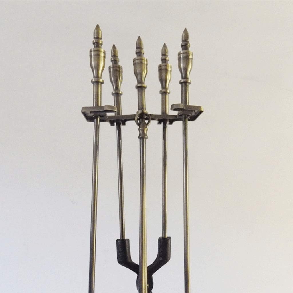 Fireplace Tools Sets 5 Pieces Fireplace Tools Set Wrought Iron Fire Place Accessories Tools Holder with Handles Tools for Indoor Fireplace Decor Outdoor Fire Pit Modern Tool Poker