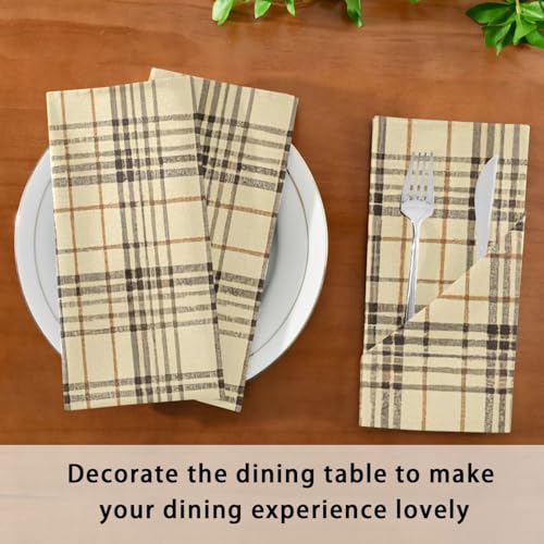 Servilletas de Tela Cuadradas Beige Plaid 20 x 20 pulg Set x4 miniatura 7