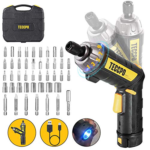 Cordless Screwdriver, 45PCS Accessories, 9+1 Torque Gears, 1/4'' Hex Quick Change, Self-lock Chuck, 6Nm Electric Screwdriver, 4V 2000mAh Li-ion, Adjustable 2 Position Handle with 2 LED - Black