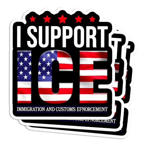(Pack of 3) 3 Inches I Support ICE Officers American Flag Sticker, Us Immigration Waterproof Vinyl Stickers for Laptop Water Bottle Tumbler Phone Notebook Car