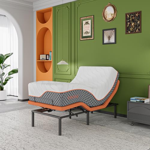 Image of ESHINE Twin XL Adjustable Bed Frame 14 inch Hybrid Mattress with Massage