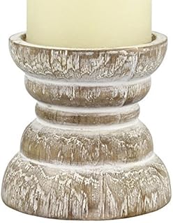 Stonebriar Antique White Wooden Pillar Candle Holder, Vintage Seaside Pillar Stand for Dining Table Centerpiece, Coffee Table, Mantel, Or Any Table Top, Small