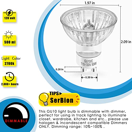 image for SerBion Halogen Light Bulbs - 50Watt Dimmable Gu10 Bulbs - MR16 Haloge