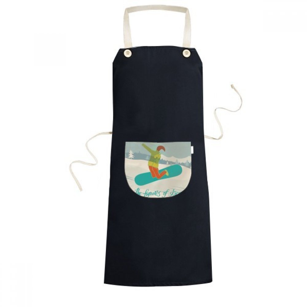 Tablier noir cuisine anti taches motif ski avec poche de rangement