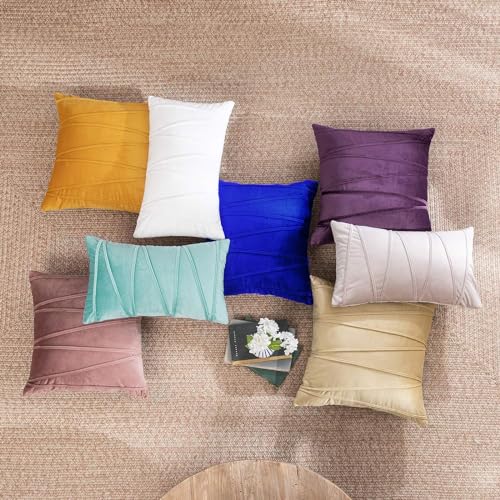 Image of Khooti Velvet Striped Cushion Cover Pack of 1-18 inchX18 inch /46X46 Cm | Royal Blue | Soft Pillow Covers Cushion Case for Sofa Bedroom Living Room Chair Car, Cushion Cover with Zig Zag Pattern
