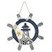 11.2" x 11.2" Nautical Wooden Captain Rudder Wall and Door Hanging Ornament Plaque,Welcome Sign with Cotton Rope and Fish Net (Lighthouse)