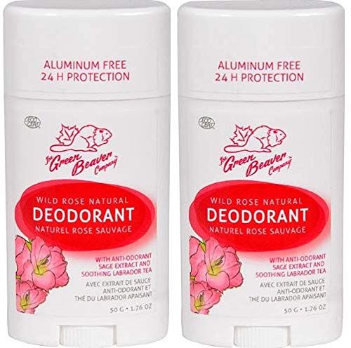 Green Beaver Wild Rose Natural Deodorant Stick (Pack of 2) with Organic Aloe Vera Juice, Sage Oil, Labrador Tea and Chamomile Flower Water, Aluminum-free, Gluten-free and Paraben-free, 1.76 oz