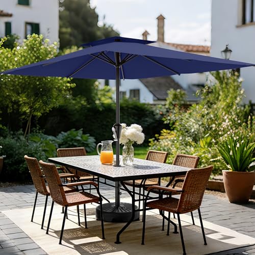 Image of AreShark 8'x10' 2 Tiers Rectangular Patio Umbrella - Outdoor Umbrella Waterproof UV Protection, Market Table Umbrella w /Crank for Pool, Backyard, Deck(Navy)