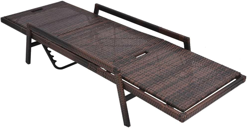 Sun Lounger with Cushion,Outdoor Lounge Chairs,Garden Sunlounger,Sunbathing Recliner,Beach Lounge Chair,Outdoor Sofabed,Easy Assembly,for Beach,Patio,Backyard, Poly Rattan Brown