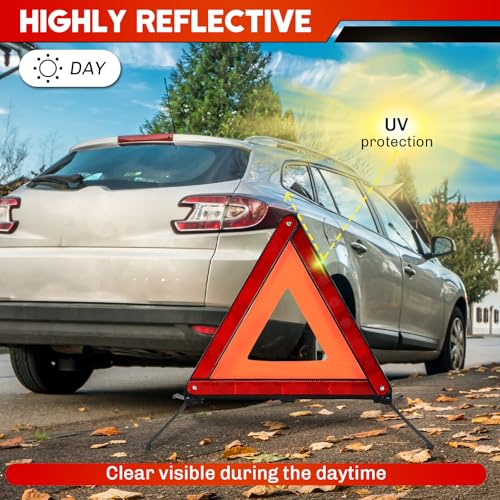 Image of Emergency Warning Triangles 3 Pack Reflective Warning Triangle | Road Emergency Warning Reflector Roadside Safety Triangle Kits Foldable Safety Warning Sign with Storage Case for Vehicles