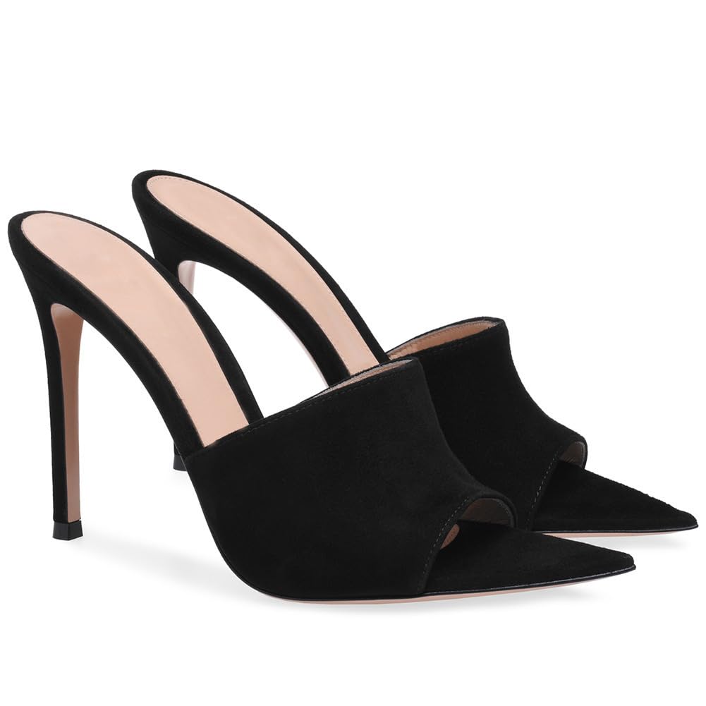 Mule con Tacco per Donna, Punta Affusolata, Apertura sul Davanti, Sandali Senza Schienale, Scarpe da Vestire