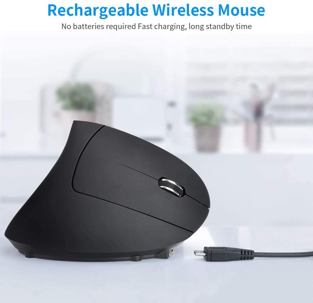 Senli - Ratón inalámbrico Recargable, 2.4 GHz, diseño ergonómico Vertical, inalámbrico, silencioso, con USB, para Windows, Mac OS, 800/1200/1600 dpi, 5 Teclas, Especialmente amigable con los Brazos