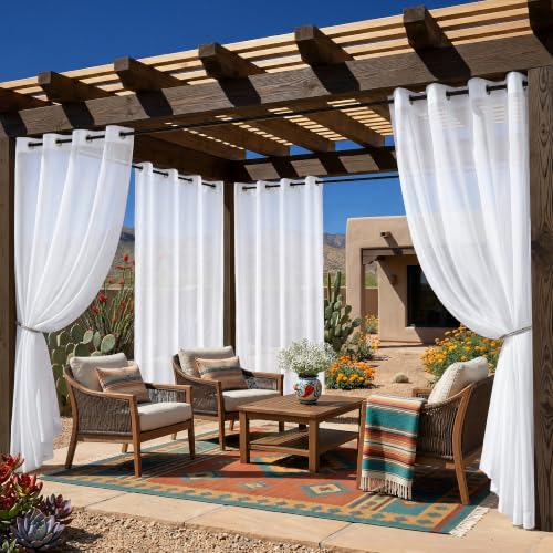 Sunshelf 4 Panels Outdoor Sheer Curtains for Patio Waterproof Light Filtering Outside Curtains with Grommets for Porch Pergola Cabana 4PCS x 54 W x 84 L White