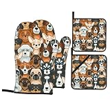 Ensemble de gants de cuisine et maniques   Motif chien carlin, husky, berger, nounours   Résistant à la chaleur   Surface antidérapante   Pour la cuisine, la pâtisserie, le barbecue