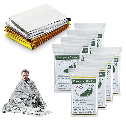 Milifox 8 Pack Emergency Thermal Blankets, Survival Blankets Reflective First Aid, Blanket for Camping Hiking Outdoor Warm Insulated Heat Insulation and Waterproof
