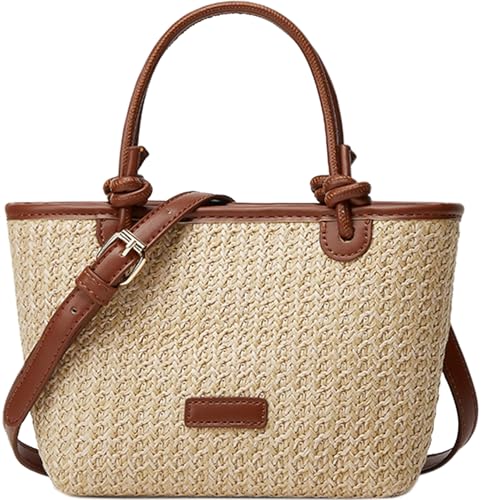 Bolso Tote Pequeño de Tela de Paja para Mujer miniatura 1