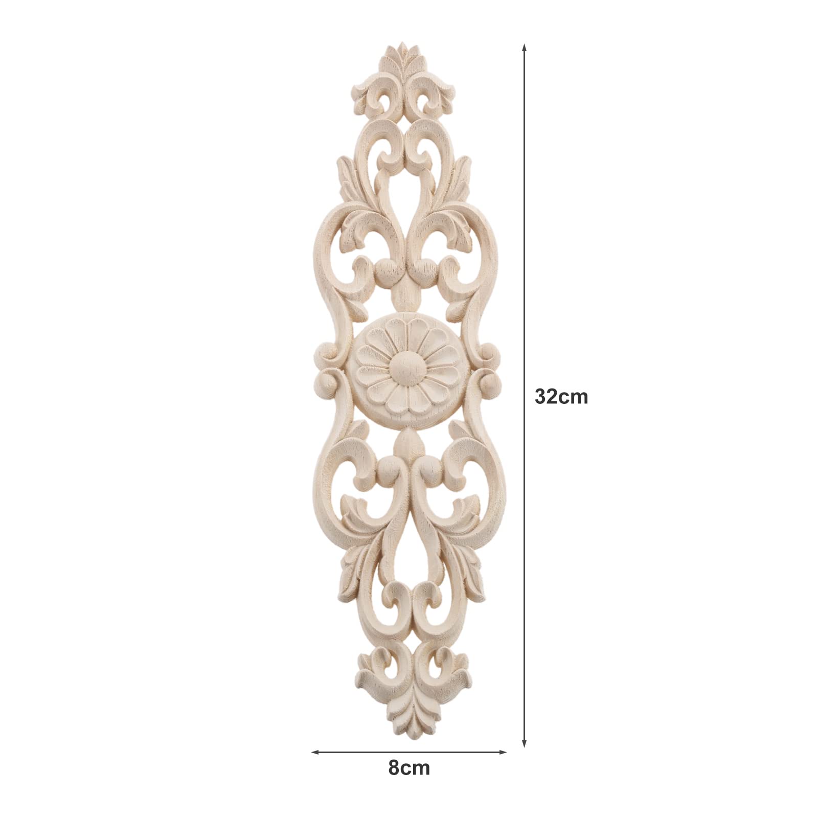 MUXSAM Wood Carved Onlays, 2Pcs Unpaint Decorative Appliques, Long Furniture Carving Decals for Cabinet Mirror Dresser Wall Closet Cupboard Bed Furniture Piece DIY Project, 32x8cm/12.6"x3.2"