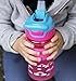 Nuby Thirsty Kids Push Button Flip-it Soft Spout on The Go Water Bottle with Easy Grip Band, Pink Rainbows, 12 Ounce